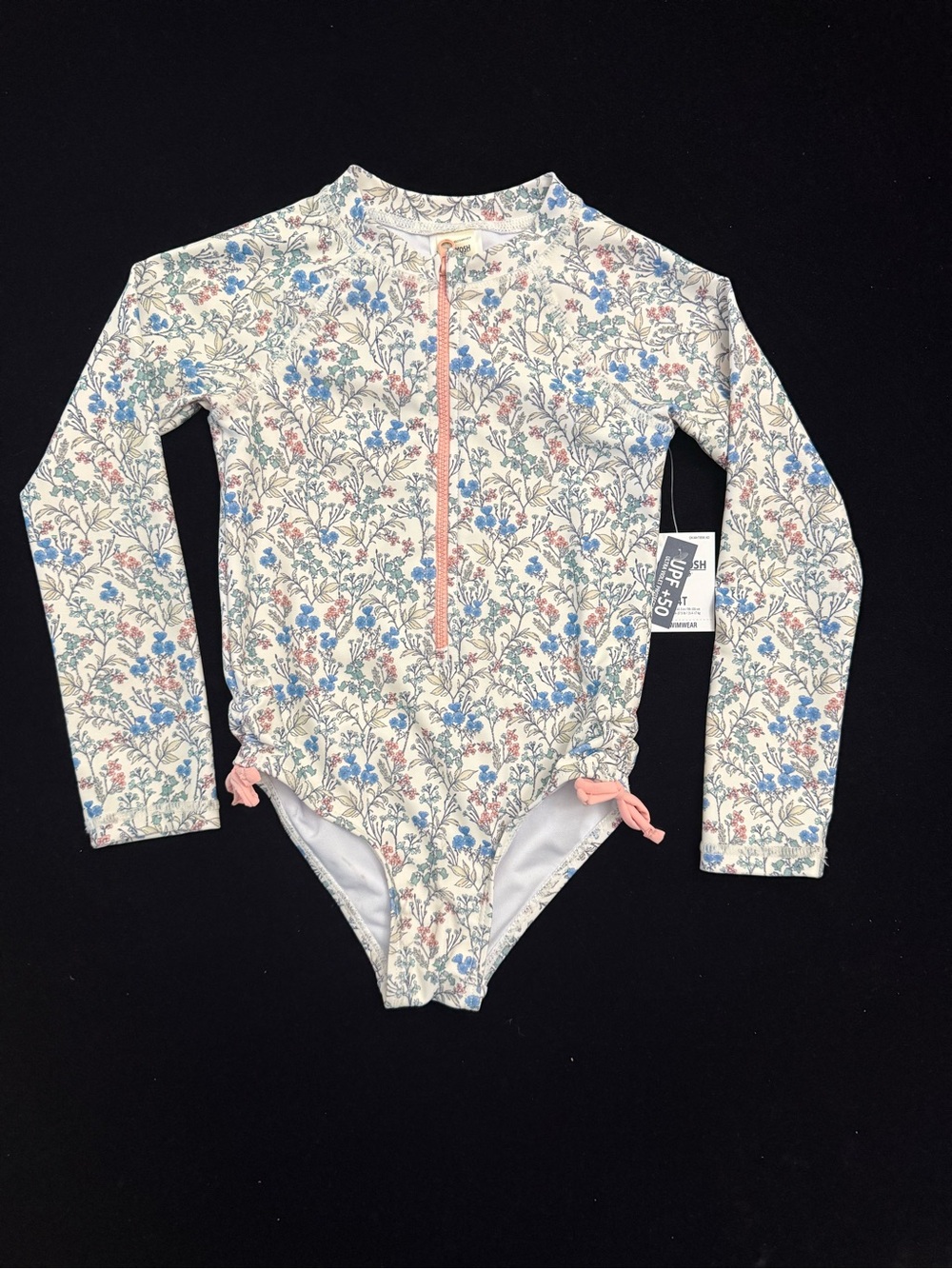 OshKosh B'gosh White Floral Long-Sleeve One-Piece Swimsuit with Blue & Pink